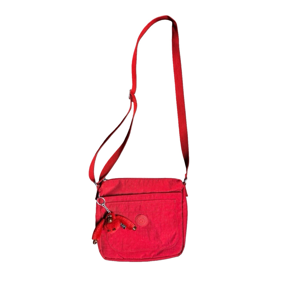 KIPLING ANNABELLE KI0565 CHERRY RED NYLON CROSSBODY SHOULDER BAG MONKEY CHARM